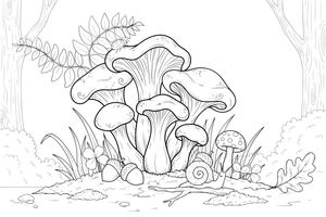 A cluster of small chanterelle mushrooms – Mushrooms coloring page