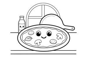 A whole round pizza with a few big toppings – Delicious Pizza Meal coloring page