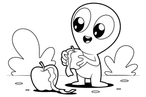 Martian peeling apple – Martian Apple Fun coloring page