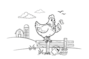 A chicken sitting on a fence – Chicken Family Life coloring page