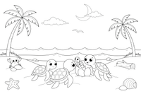 Tiny baby sea turtles hatching from eggs and crawling to the sea – Gentle Sea Turtle coloring page