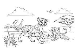 A mama cheetah with her cub – Cheetah Wild Cat coloring page