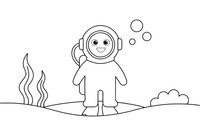 A scuba diver swimming underwater – Deep Sea Diver Submarine coloring page