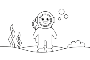 A scuba diver swimming underwater – Deep Sea Diver Submarine coloring page
