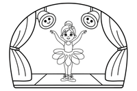 A ballerina dancing on a stage with curtains – Graceful Ballerina coloring page