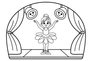 A ballerina dancing on a stage with curtains – Graceful Ballerina coloring page