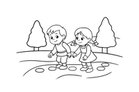 The two children dropping little breadcrumbs along the path – Hansel and Gretel Story coloring page