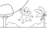 A monkey swinging on a vine – Monkey coloring page