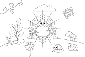A spider sitting on its web – Spiders coloring page