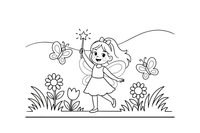 A fairy waving a sparkling wand in a meadow – Dancing Fairy Fairies coloring page