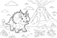 Triceratops next to a volcano – Triceratops Dinosaur Scenes coloring page