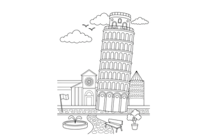 The Leaning Tower of Pisa – Famous Landmarks coloring page
