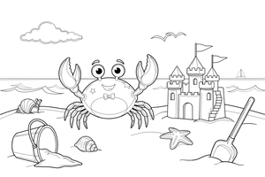 A crab next to a sandcastle – Crabs coloring page