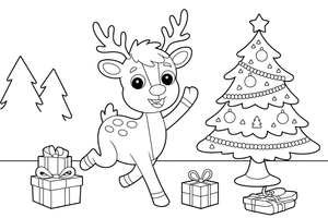 Christmas Tree baby reindeer – Christmas Winter Decorations coloring page