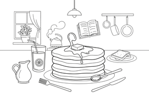 A stack of pancakes with a pat of butter on top – Classic Breakfast coloring page