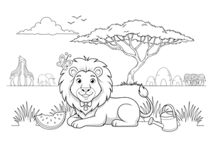 A lion resting under an acacia tree – Lion Majesty coloring page