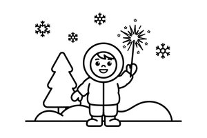 A child holding a sparkler with little stars around it – New Year Winter Celebration coloring page