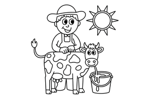 A farmer milking a cow into a bucket – Creamy Dairy Delights coloring page