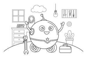 A round little robot on wheels – Dynamic Robot Robot coloring page