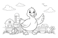 One big duck up close, filling the page, its round body and flat beak clear – Playful Farm Animal coloring page