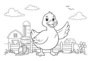 One big duck up close, filling the page, its round body and flat beak clear – Playful Farm Animal coloring page