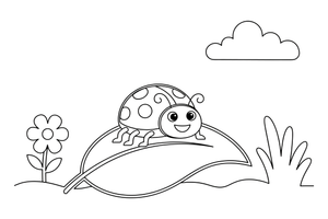 A ladybug sitting on a big leaf – Ladybug coloring page