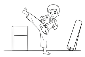 A karate kid doing a high kick – Martial arts Fighters coloring page