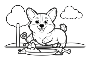 Corgi digging a hole – Corgi Dog Playtime coloring page