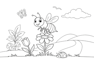 A bee landing on a flower – Bee coloring page