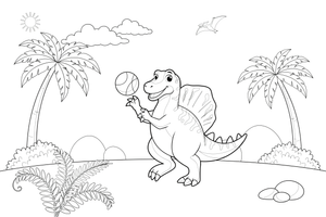 Spinosaurus playing with a ball – Spinosaurus Dinosaur in Nature coloring page
