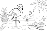 A flamingo tucking its head to rest – Flamingo Pond coloring page