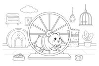 A hamster running on its wheel – Hamster coloring page