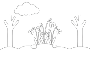 A small group of snowdrops poking through the snow – Spring Flower coloring page