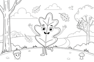 One big oak leaf with rounded lobes – Vibrant Leaves Tree coloring page