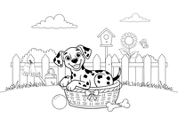 A Dalmatian resting in a basket – Dalmatian coloring page