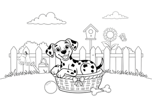 A Dalmatian resting in a basket – Dalmatian coloring page