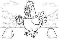 Chicken with a stopwatch – Chicken Racing Events coloring page