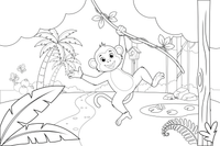 A monkey swinging on a vine – Monkey coloring page