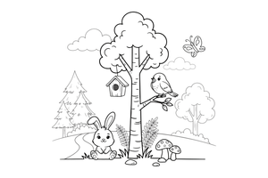 A slender birch tree with a white trunk – Trees coloring page