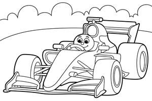 Formula 1 with a twisting steering wheel – Formula 1 Competition Scenes coloring page
