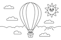 A hot air balloon rising above the clouds – Colorful Hot Air Balloon coloring page