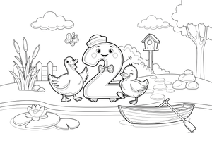 Number 2 with two ducks – Number 3 Learning coloring page