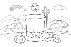A lucky green top hat with a shamrock on the band – St. Patrick's Day coloring page