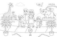 A family walking through the zoo – Zoo Day coloring page