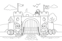 A castle gate with two guards – Castle coloring page