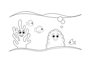 A colorful coral reef full of little fish swimming around tall corals – Magical Underwater World coloring page