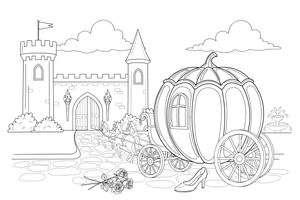 One big pumpkin carriage up close, filling the page – Charming Cinderella Story coloring page