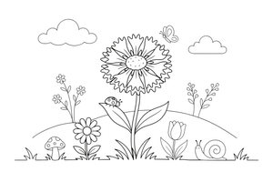One big cornflower with frilly petals – Wildflowers coloring page