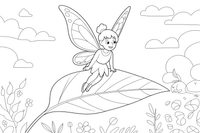 Fairy on Leaf – Whimsical Fairy coloring page