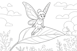 Fairy on Leaf – Whimsical Fairy coloring page